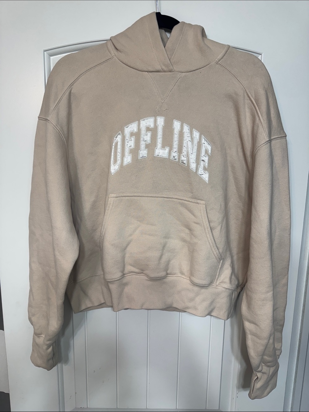 Beige 'Offline' Cropped Hoodie with Front Pocket